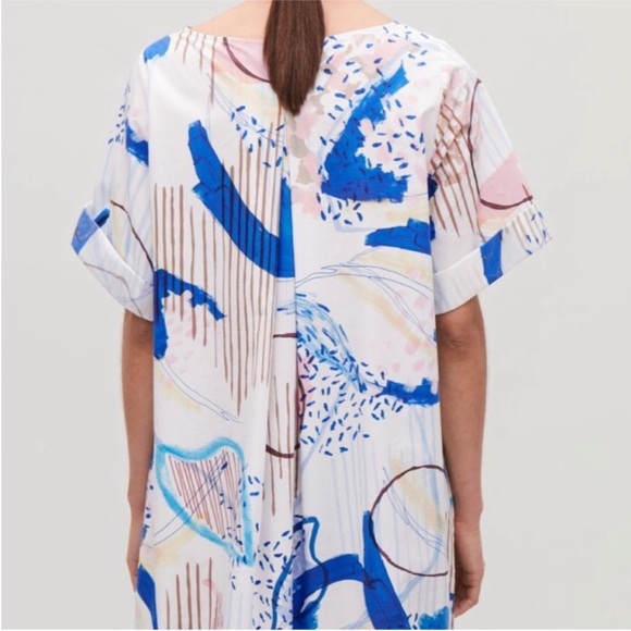 COS Poplin Knee Length 3/4 Sleeves Cotton A-Line Abstract Print Multi Dress 12 - Picture 3 of 10